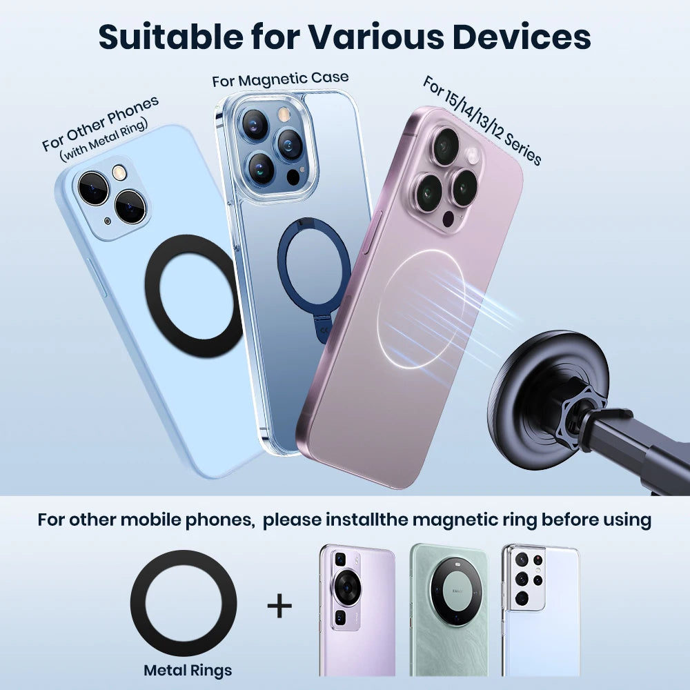 Mag-Safe Magnetic Car Phone Holder Car Mount for Windshield and Dashboard[Strong Suction]Adjustable Long Arm for Cellphones