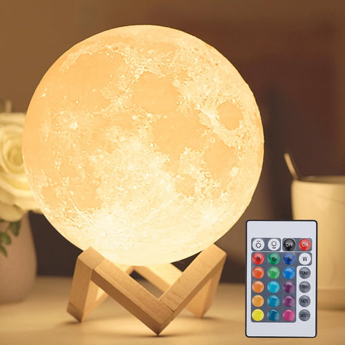 16-Color Lamp with Stand and Remote, Moon Lamp, LED Night Light with Dock, Creative Moon Light Uniq