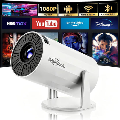 Mini Projector with Wifi and Bluetooth, Portable Projector Support 1080P, Auto Keystone,210° Rotation, Smart Projector with Build-In APP for Home Theater Night