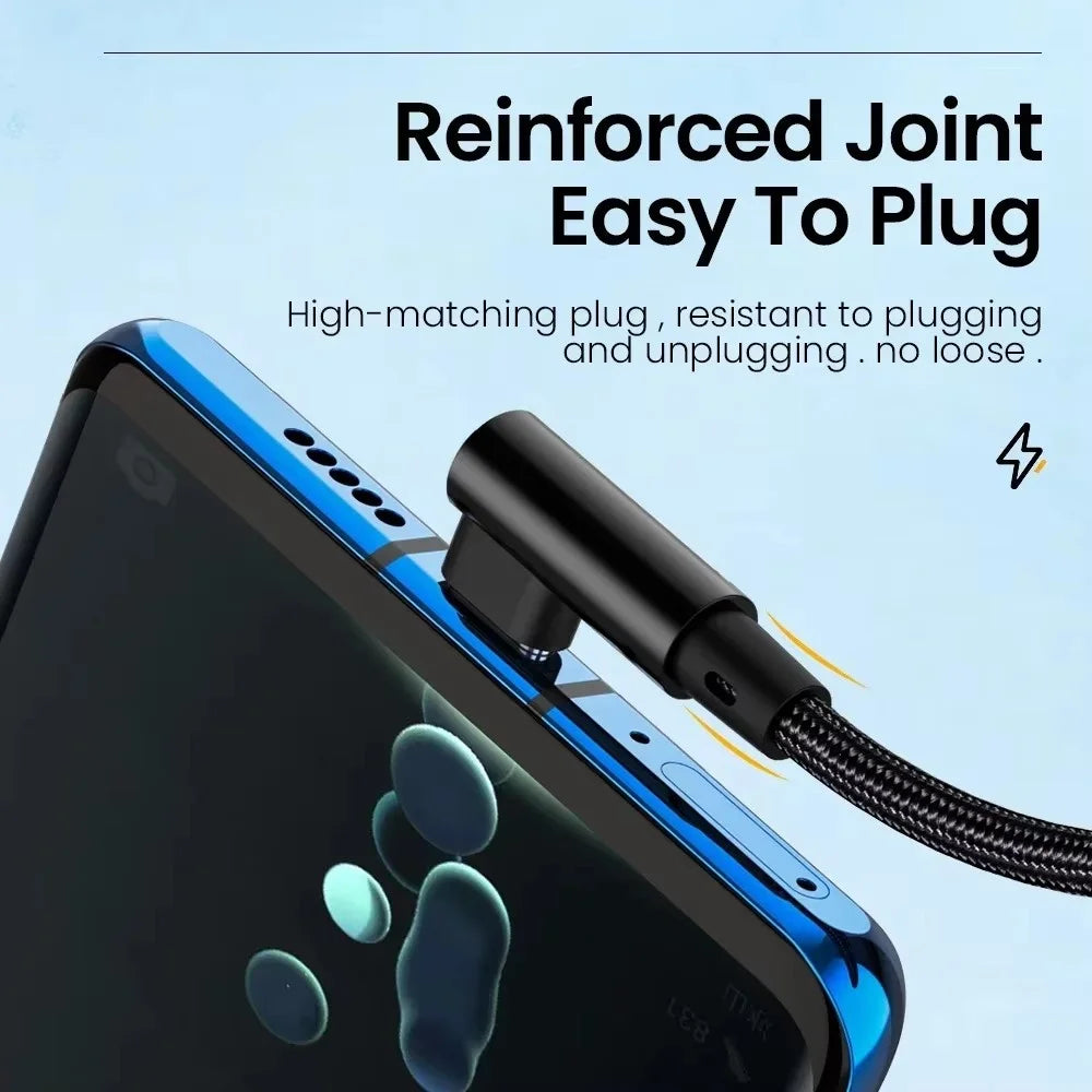 66W 6A USB C 90° Right Angle Cable for Xiaomi Fast Charging Cord for Honor Huawei Oneplus Realme Angled Data Wire Nylon