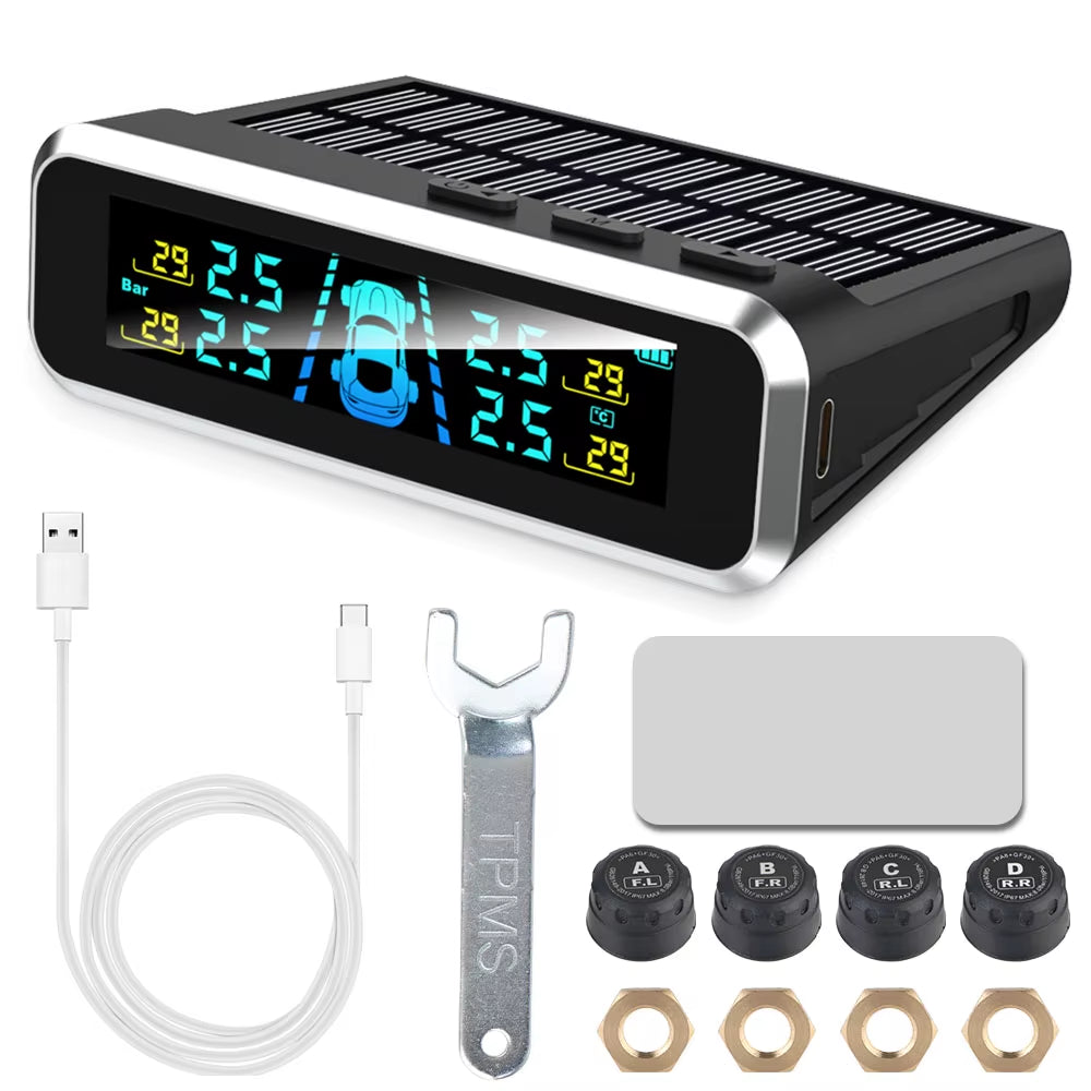 Tire Pressure Monitoring System Temperature Warning New C External Battery Version Sensors Solar TPMS Car Tyre Pressure Monitor