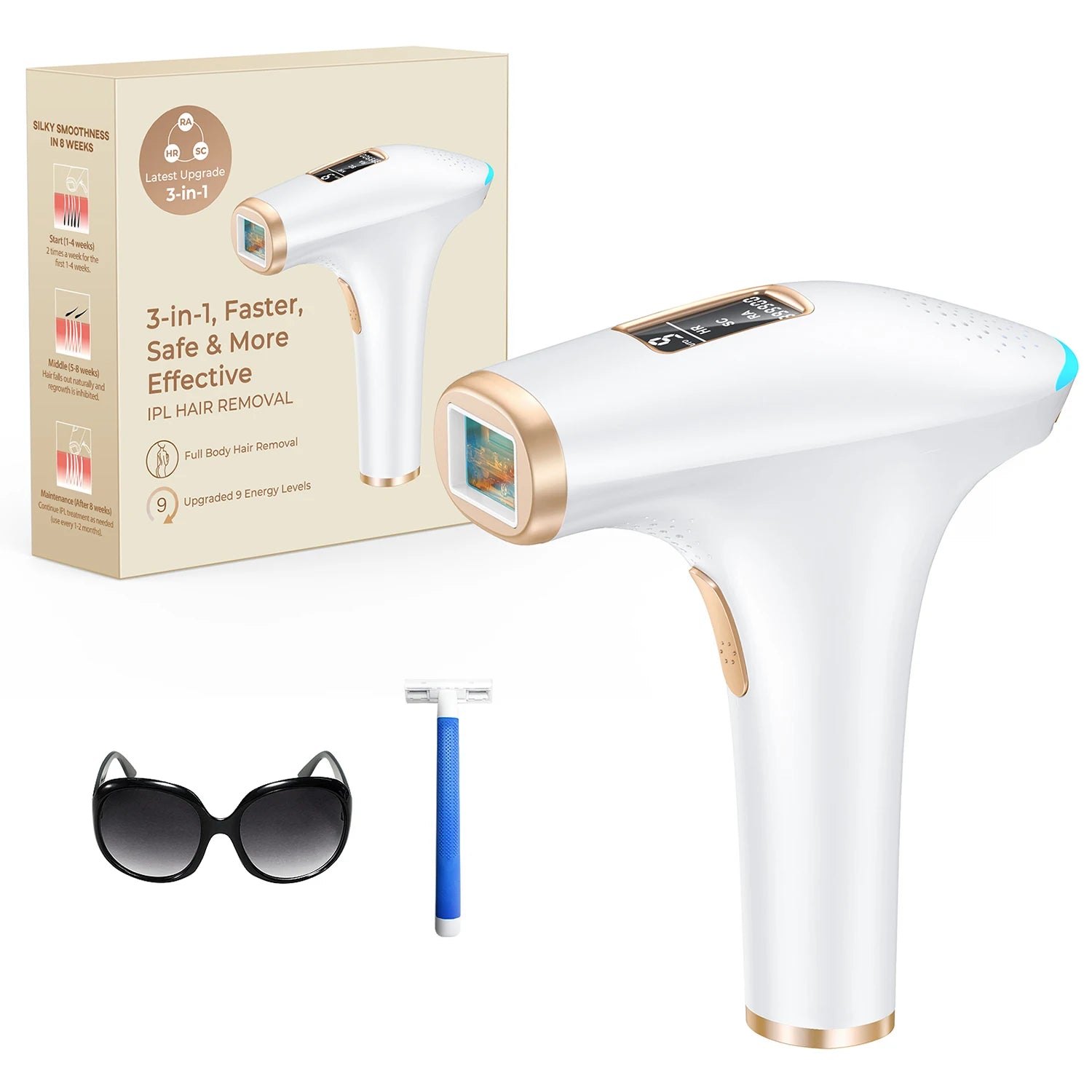 3-In-1 Laser Epilator Painless IPL Hair Removal for Women Bikini Legs Arms Laser Hair Remover 999900 Flash Permanent Depilato