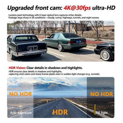 Dashcam 4K Wifi Car Recording Camera DVR Video Recorder Black Box Front and Rear Dual Channels 24H Parking Mode HD Night Vision