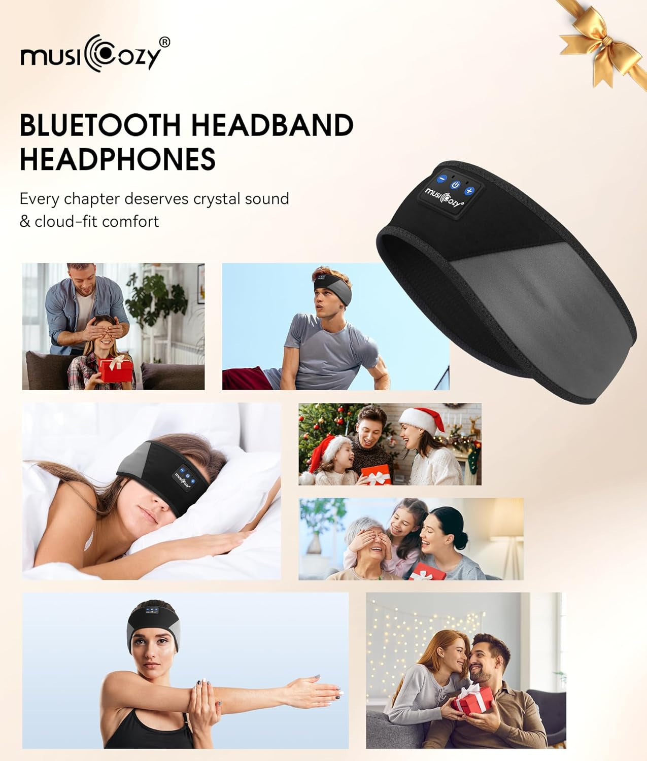 Sleep Headphones Bluetooth 5.4 Headband, Wireless Earphones Music Sleep Earbuds Sleeping Eye Mask with HD Stereo Speakers for Workout Running Travel Yoga, Ideal Gifts for Women Men