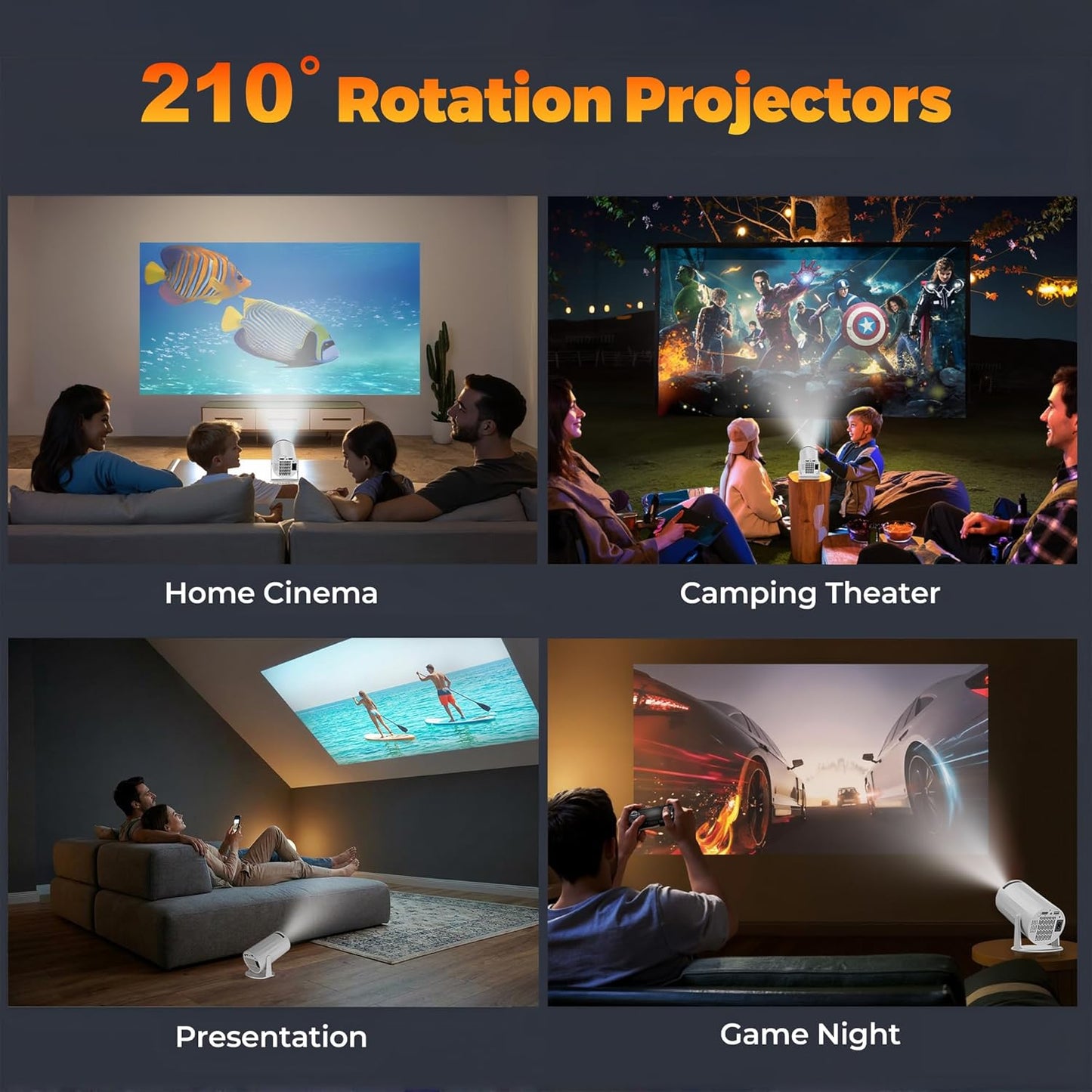 Mini Projector with Wifi and Bluetooth, Portable Projector Support 1080P, Auto Keystone,210° Rotation, Smart Projector with Build-In APP for Home Theater Night
