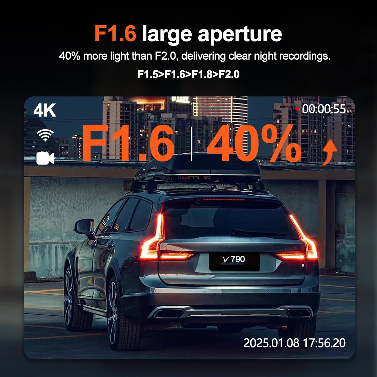 Dashcam 4K Wifi Car Recording Camera DVR Video Recorder Black Box Front and Rear Dual Channels 24H Parking Mode HD Night Vision
