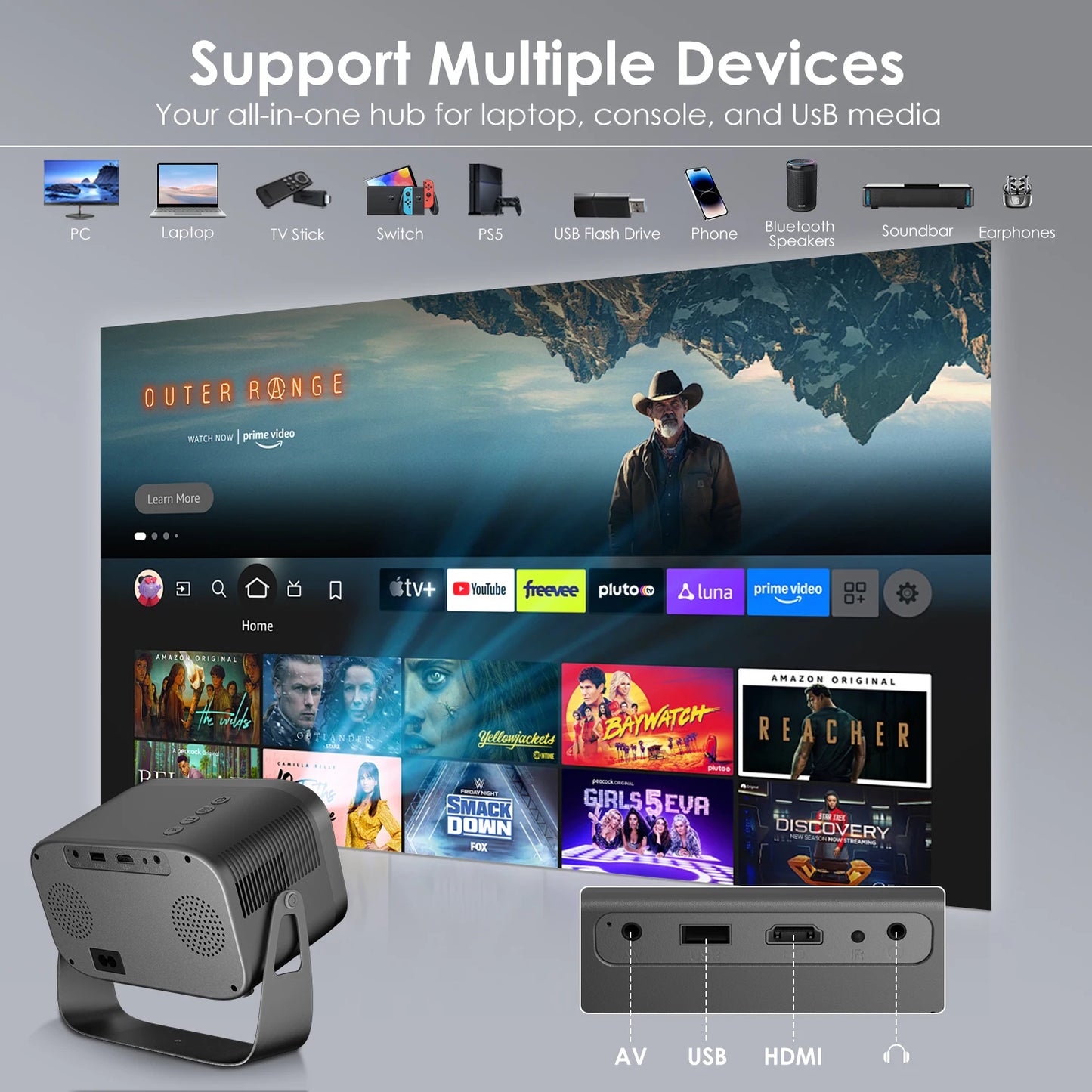 Portable Smart Projector Android11 5G Wifi6 Bluetooth5.2 Mini Beamer Home Cinema Theater Outdoor TV 4K Movie Projector