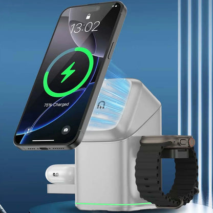 3-In-1 Wireless Charger-Wireless Multi-Device Charging Touch Pop-Up Charging, 15W Fast Charger for Iphone, Samsung, Airpods & Smartwatch | Qi-Certified, Multi-Device Desk Organizer